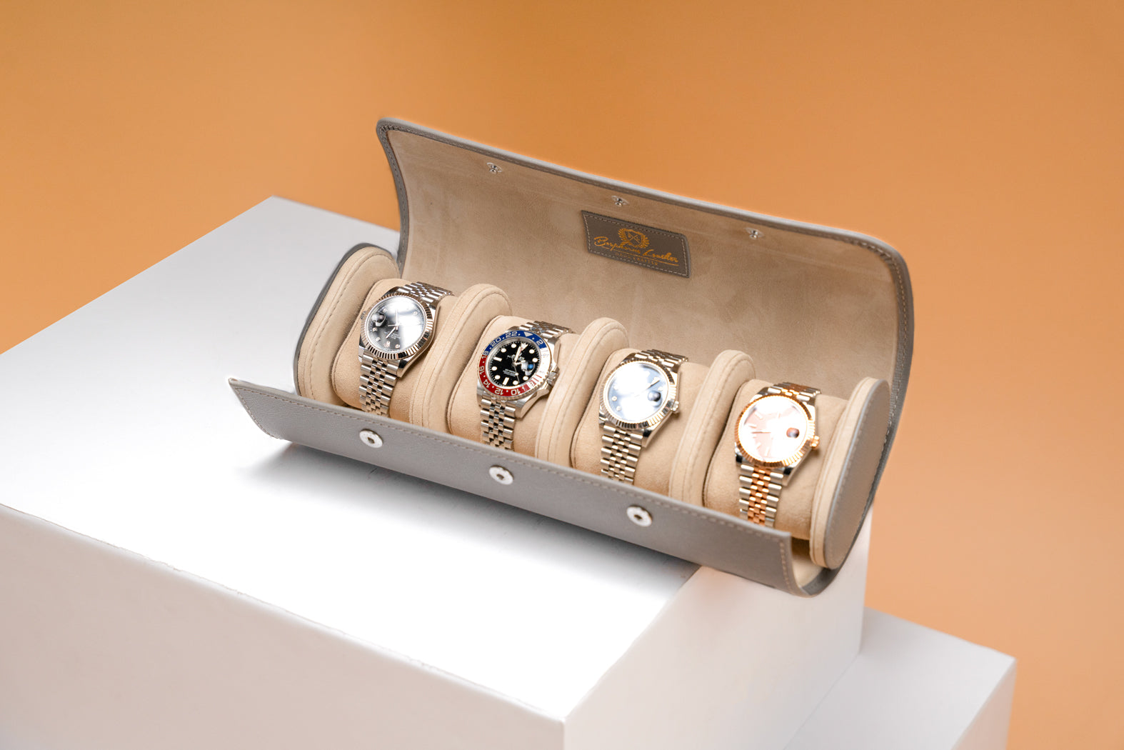 Galata Saffiano Grey Watch Roll For 4 Watches