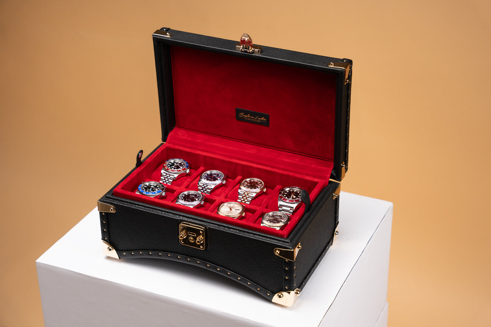 Petra Oval Watch Case - Togo Black For 8 Watches