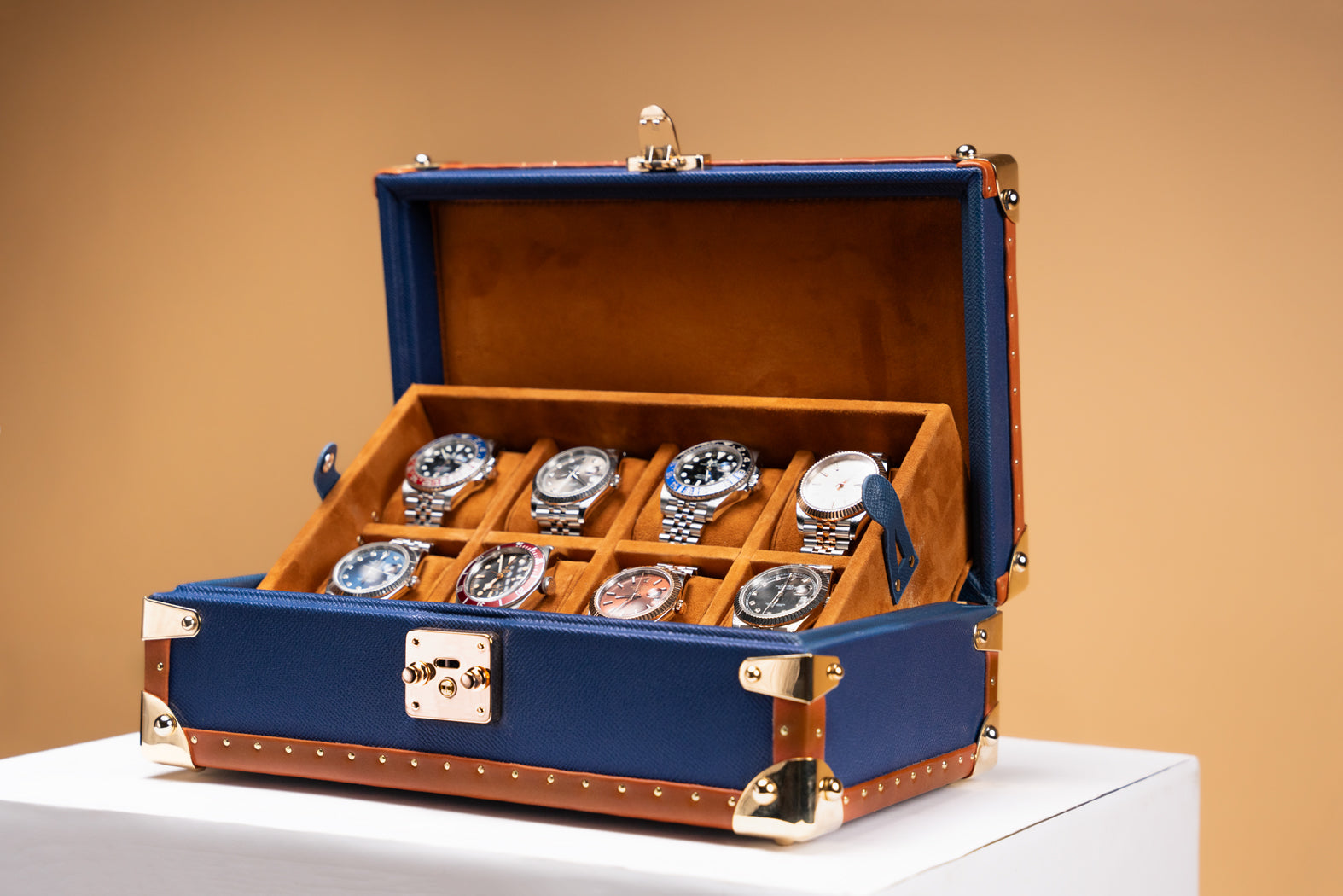 Petra Watch Case - Saffiano Navy Blue For 8 Watches