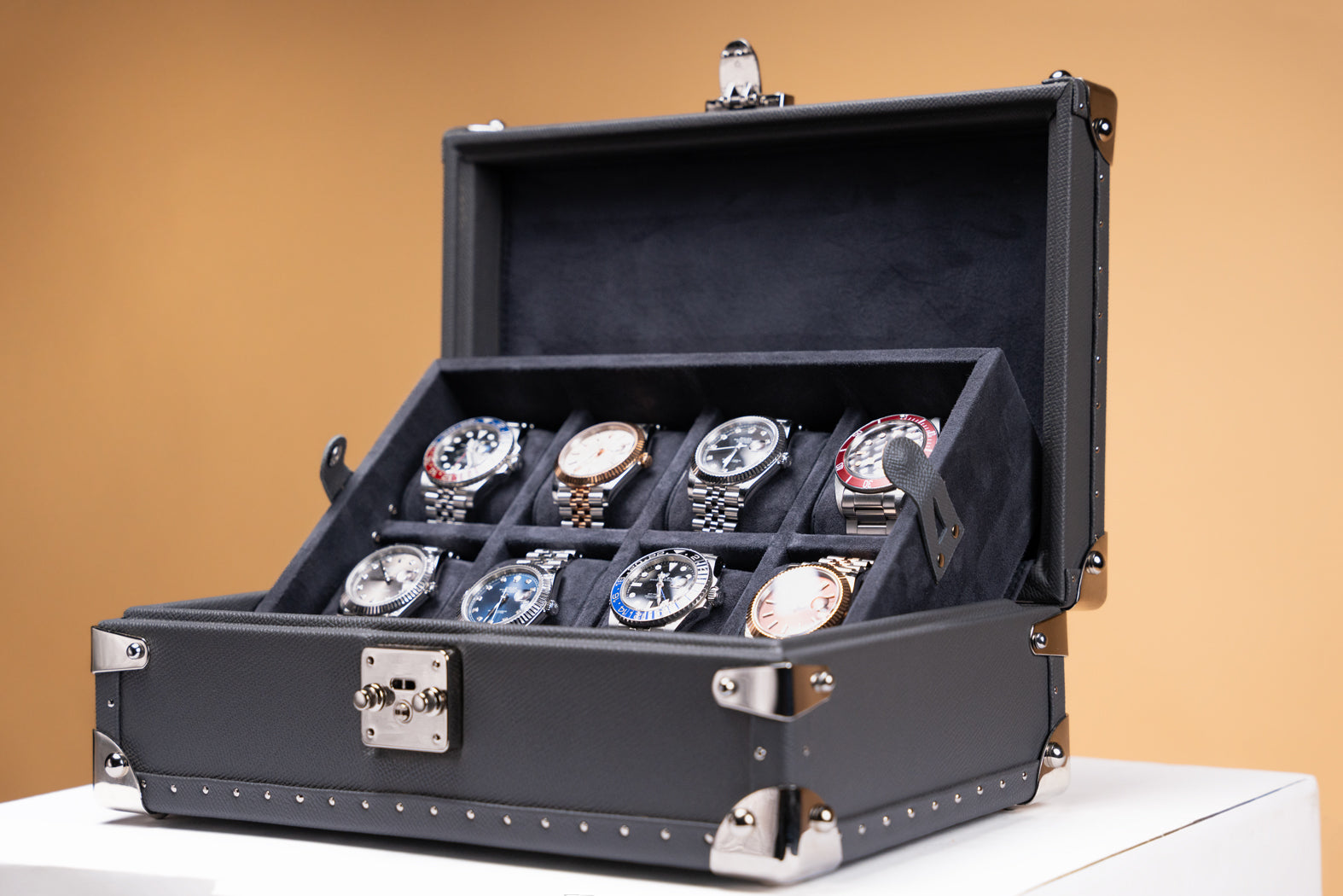 Petra Watch Case - Saffiano Dark Grey For 8 Watches