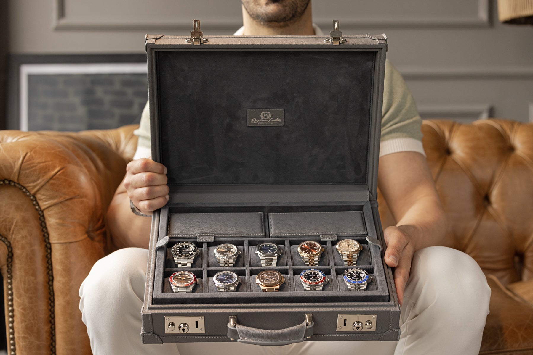 Watch Collector Case - Saffiano Dark Grey For 10 Watches