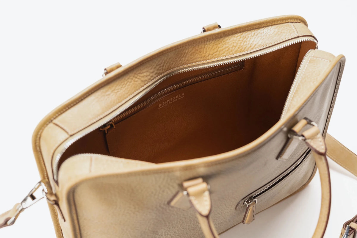Bosphorus LeatherBriefcase - Nubuck Cream