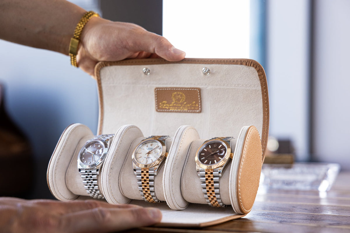 Bosphorus LeatherGalata Watch Roll - Saffiano Camel For 3 Watches