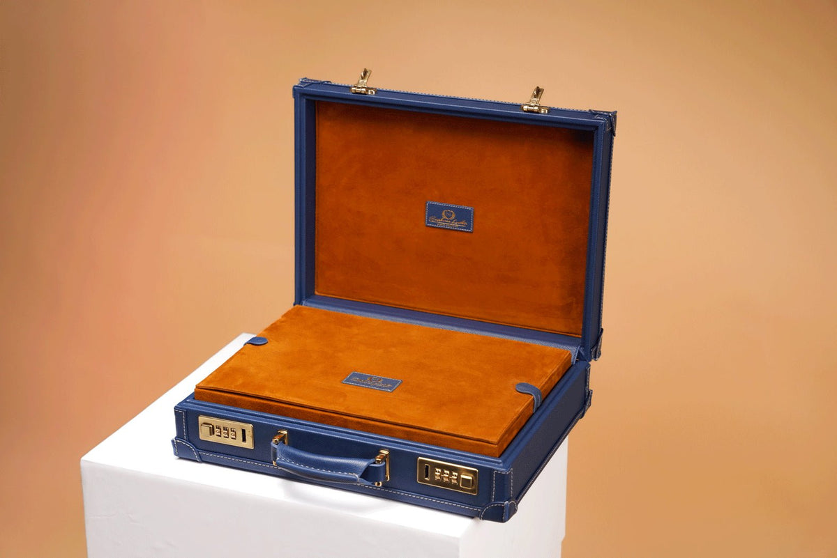 Bosphorus LeatherWatch Collector Case Combination Lock - Saffiano Navy Blue for 10 or 15 Watches