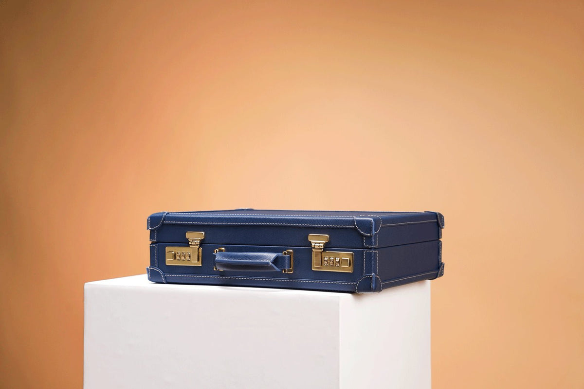 Bosphorus LeatherWatch Collector Case Combination Lock - Saffiano Navy Blue for 10 or 15 Watches