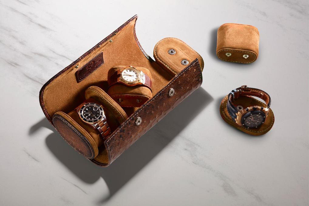 Ostrich leather watch roll