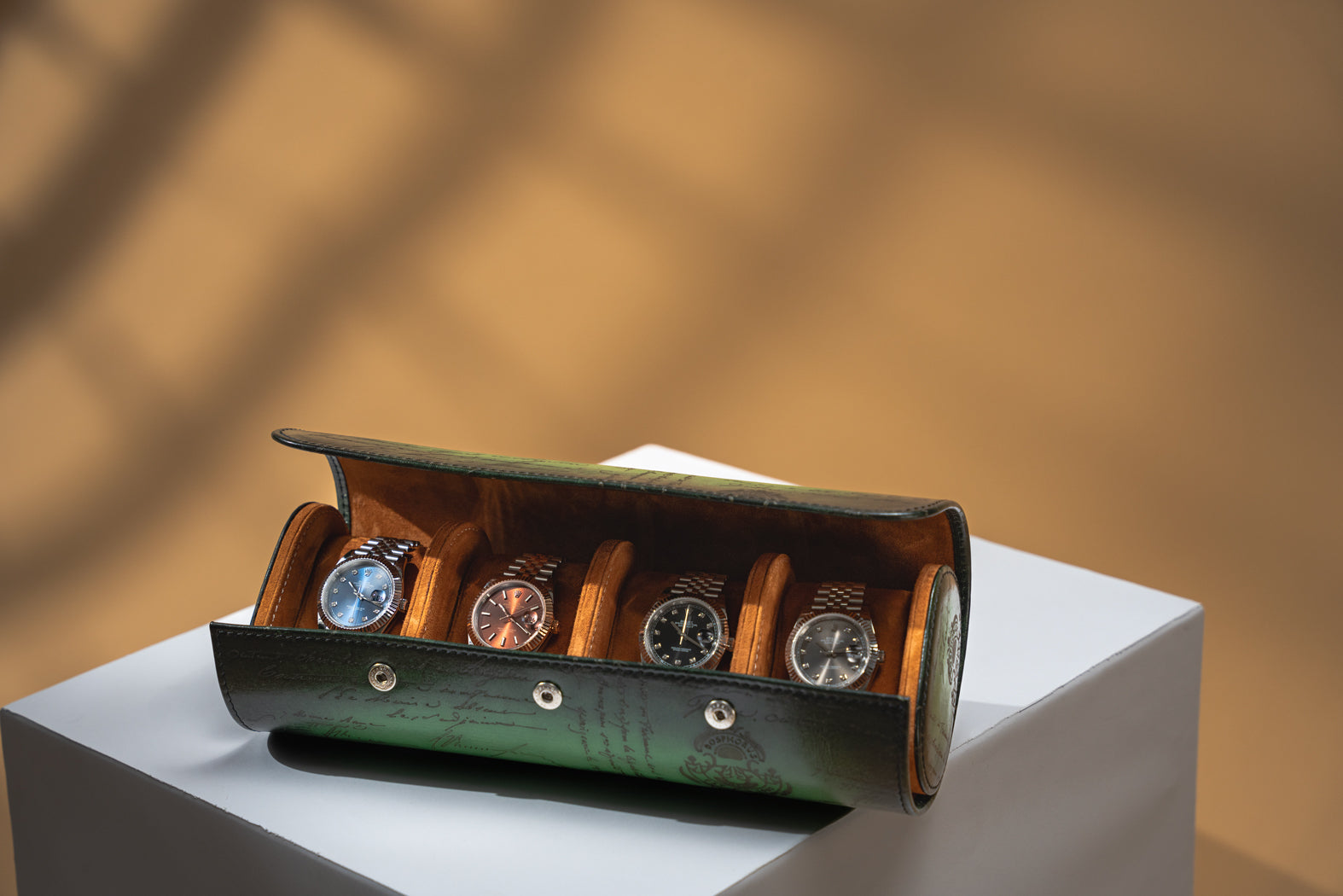 Galata Watch Roll - Parchment Patina Green For 4 Watches