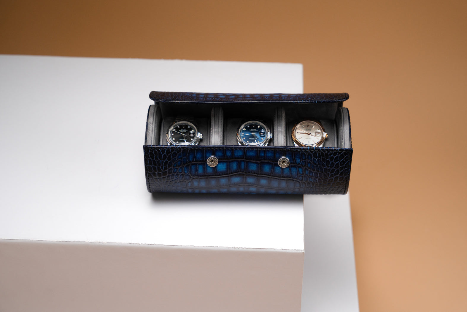 Galata CP Patina Blue Watch Roll For 3 Watches