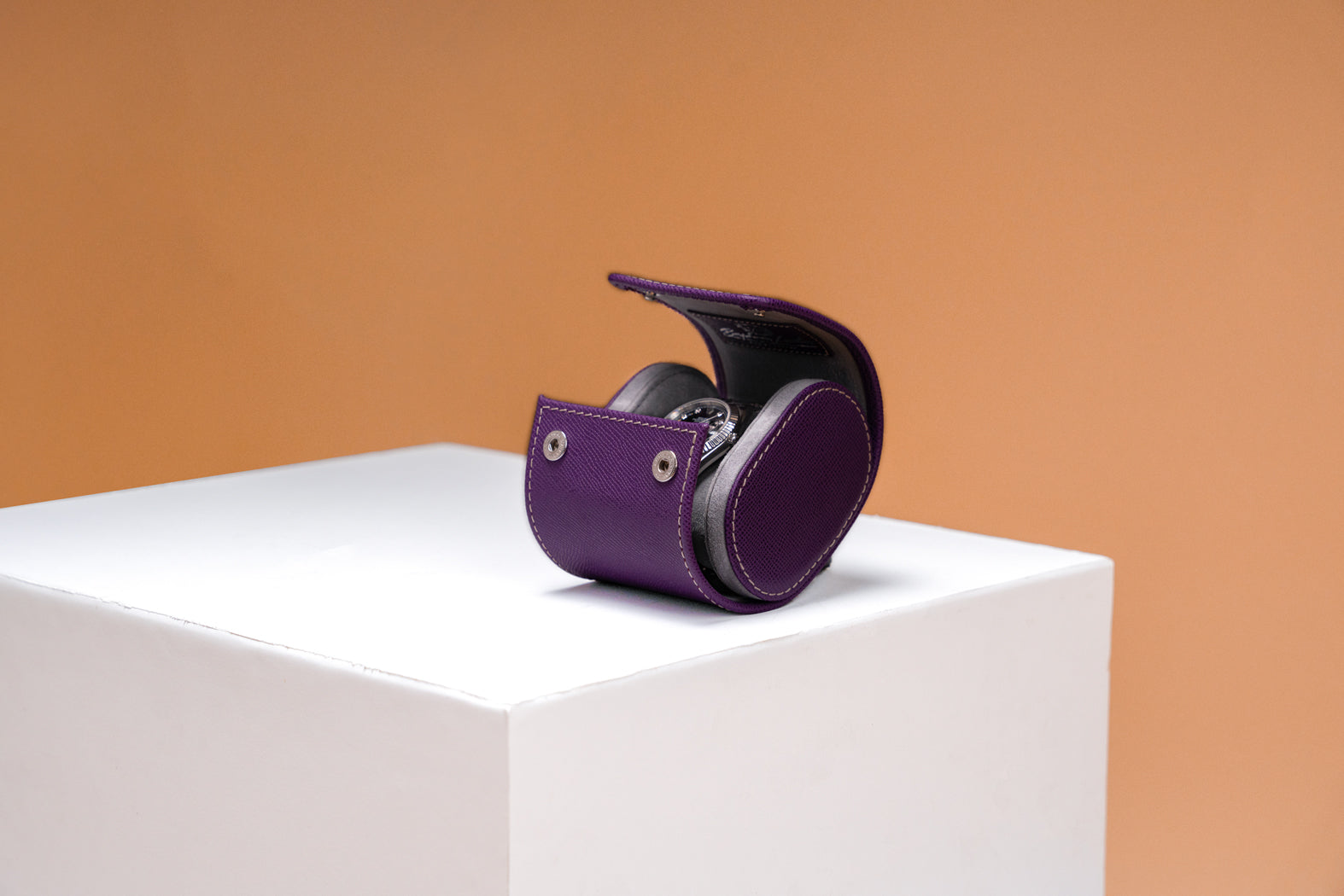 Galata Saffiano Purple Watch Roll for 3 Watches