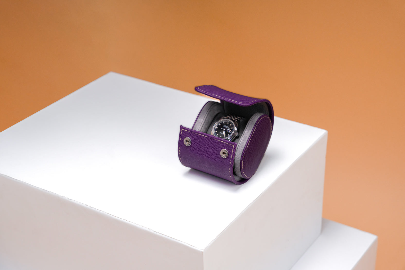 Galata Saffiano Purple Watch Roll For 1 Watch