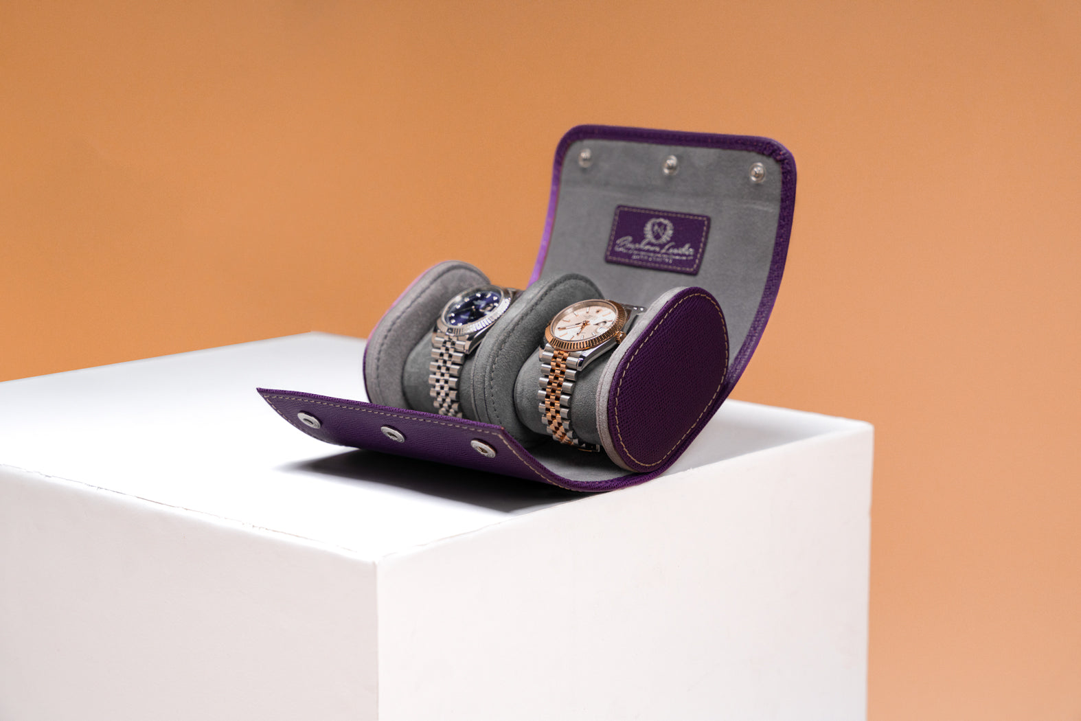 Galata Saffiano Purple Watch Roll for 3 Watches