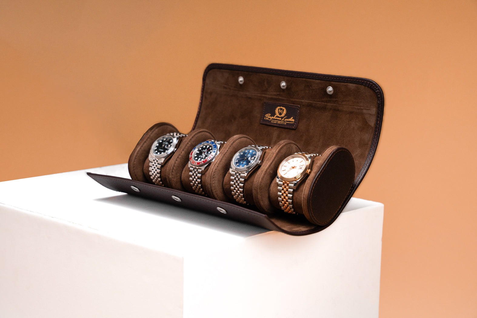 Galata Saffiano Dark Brown Watch Roll For 3 Watches