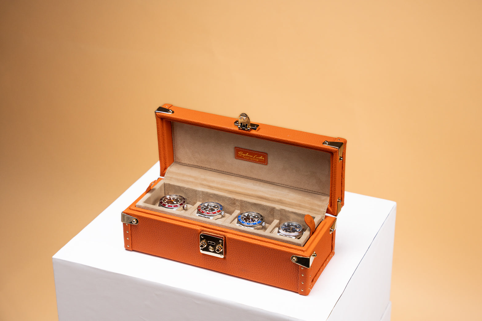 Petra Watch Case - Togo Orange For 4 Watches