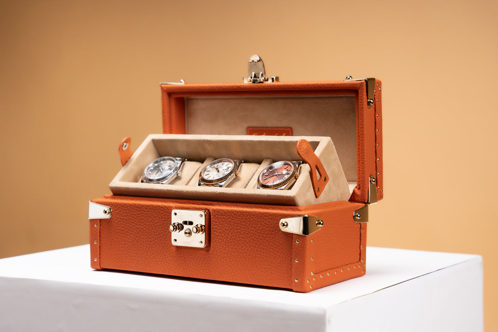 Petra Watch Case - Togo Orange For 3 Watches