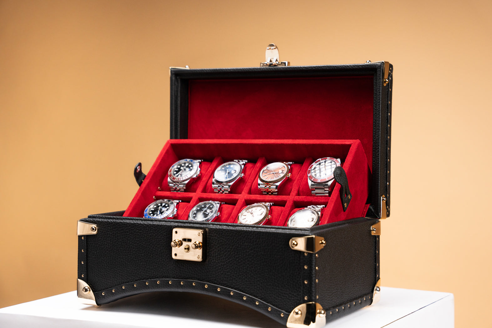 Petra Oval Watch Case - Togo Black For 8 Watches