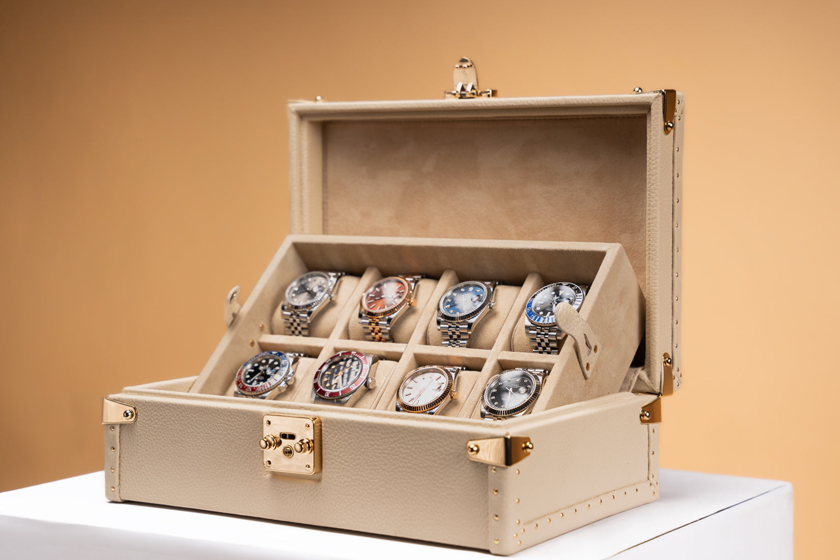 Petra Watch Case - Togo Light Cream for 8 Watches