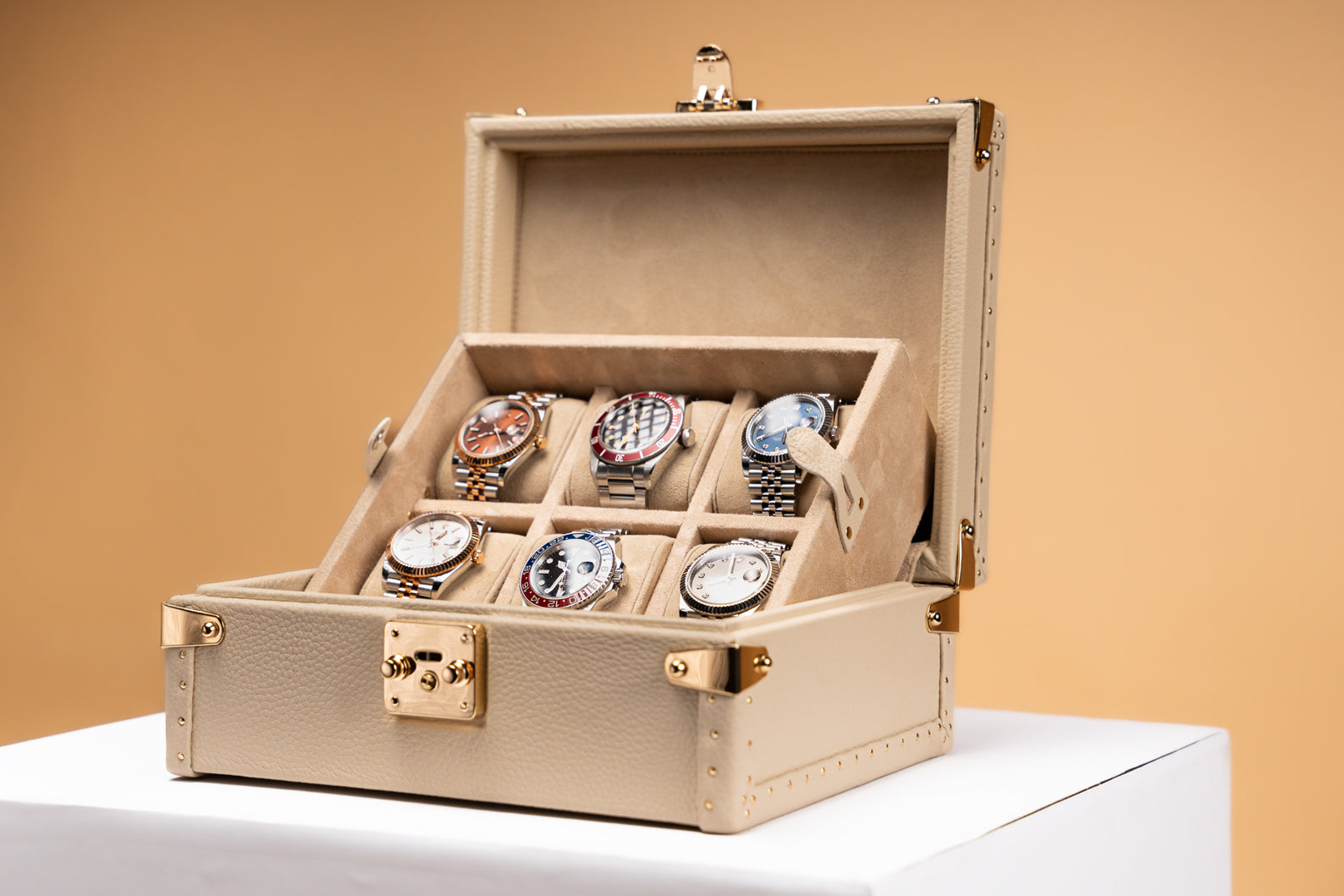 Petra Watch Case - Togo Light Cream for 8 Watches