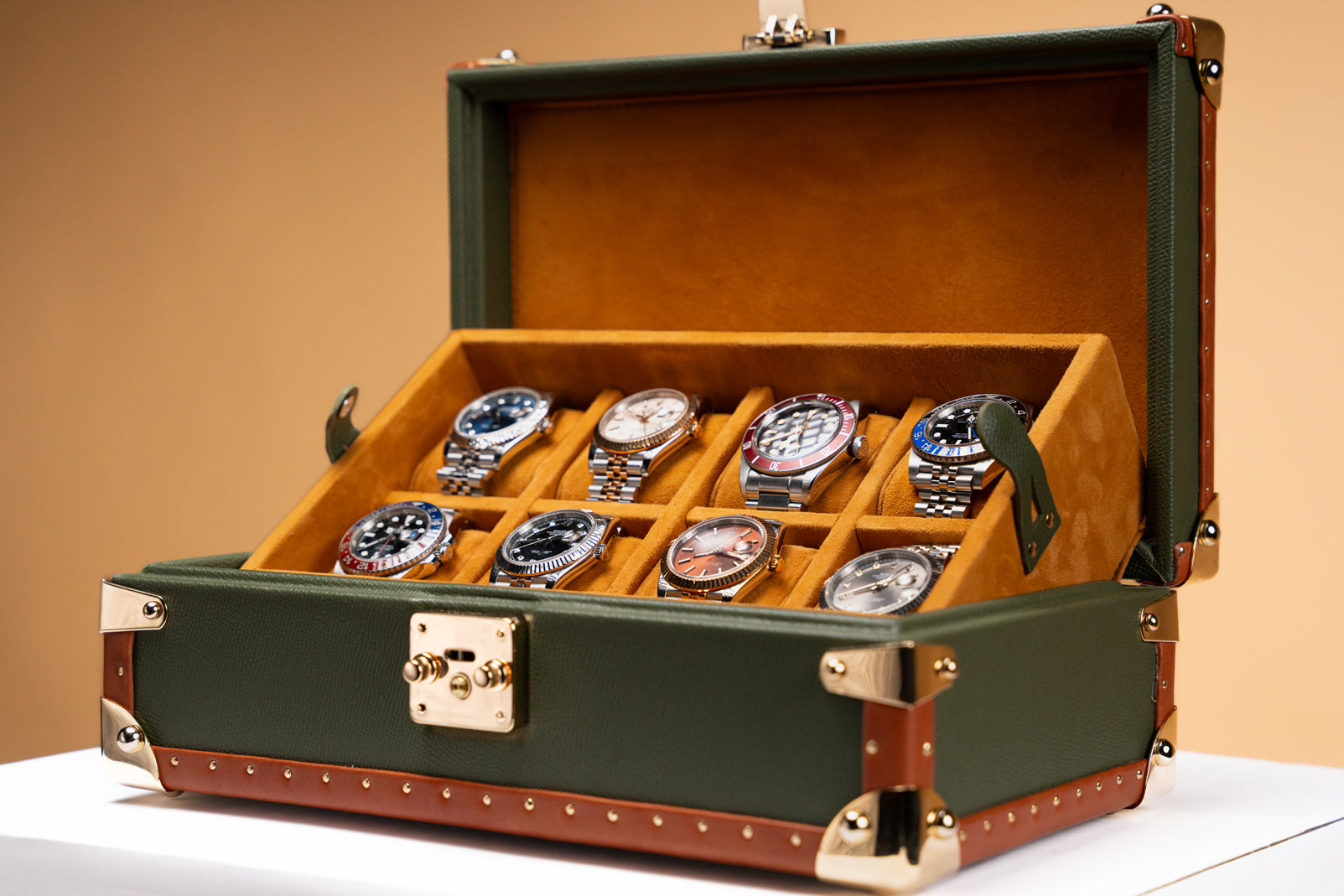 Petra Watch Case - Saffiano Olive Green For 8 Watches