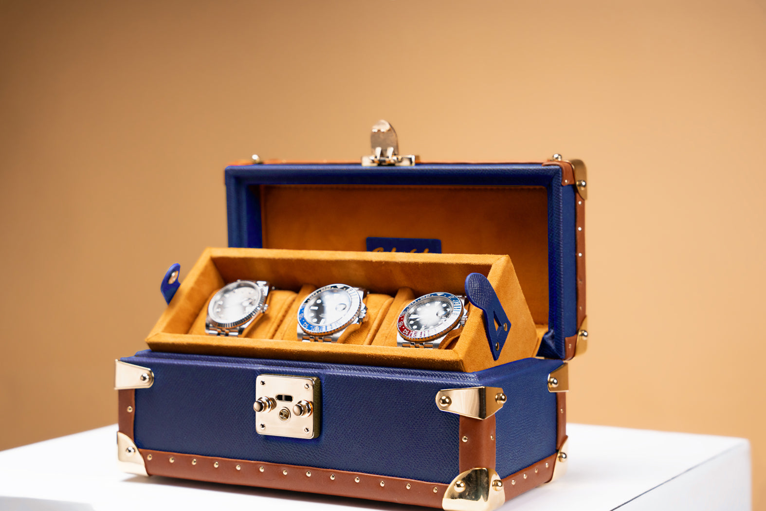 Petra Watch Case - Saffiano Navy Blue For 3 Watches