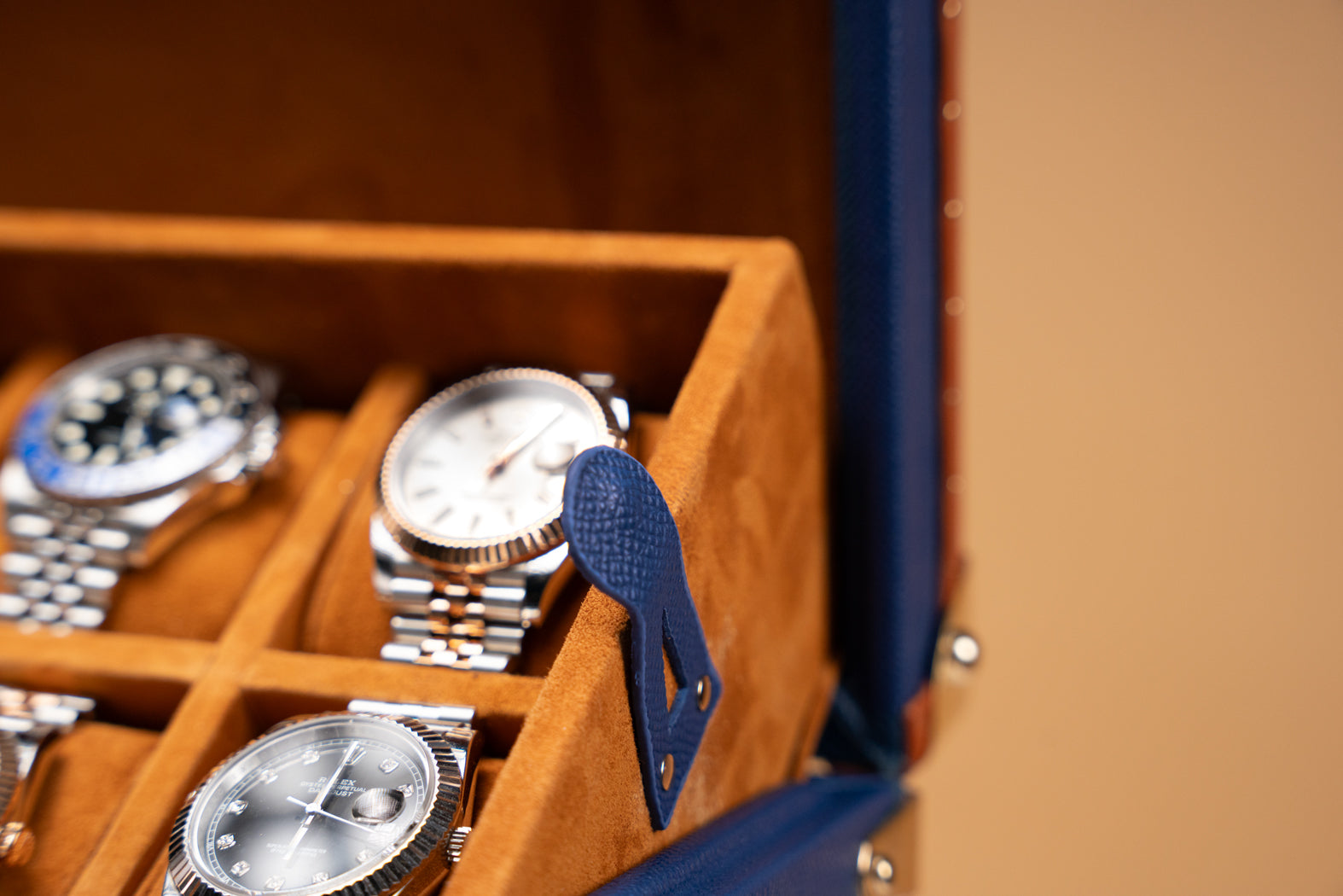 Petra Watch Case - Saffiano Navy Blue For 8 Watches