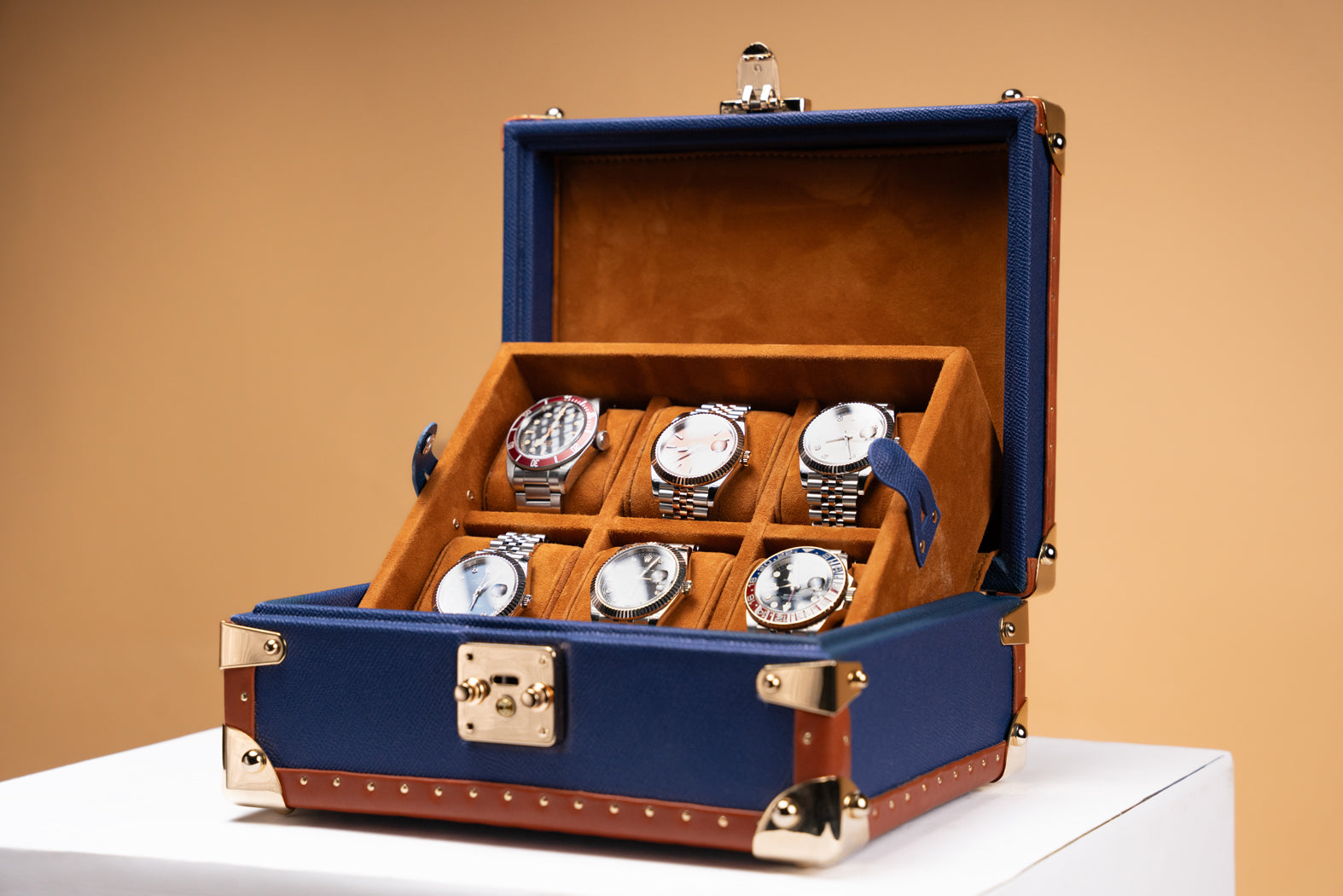 Petra Watch Case - Saffiano Navy Blue For 6 Watches