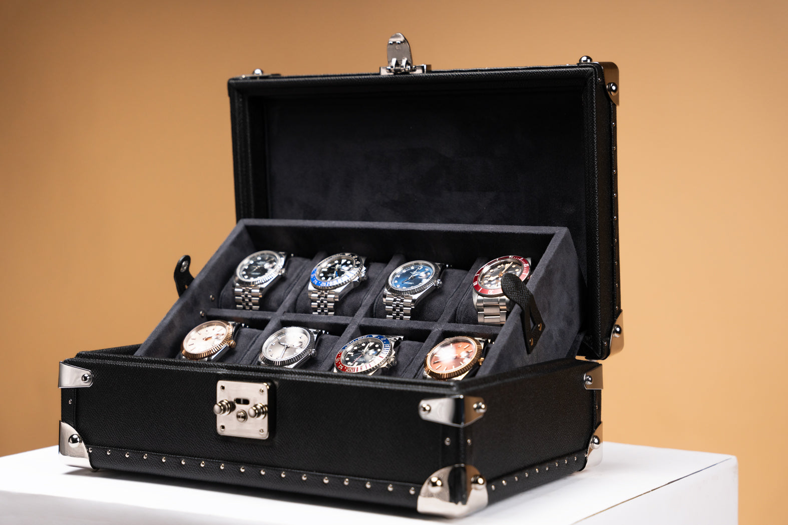 Petra Watch Case - Saffiano Black For 8 Watches