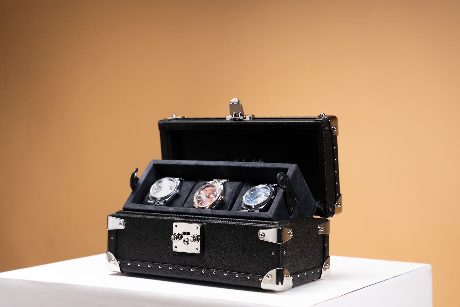 Petra Watch Case - Saffiano Black For 3 Watches