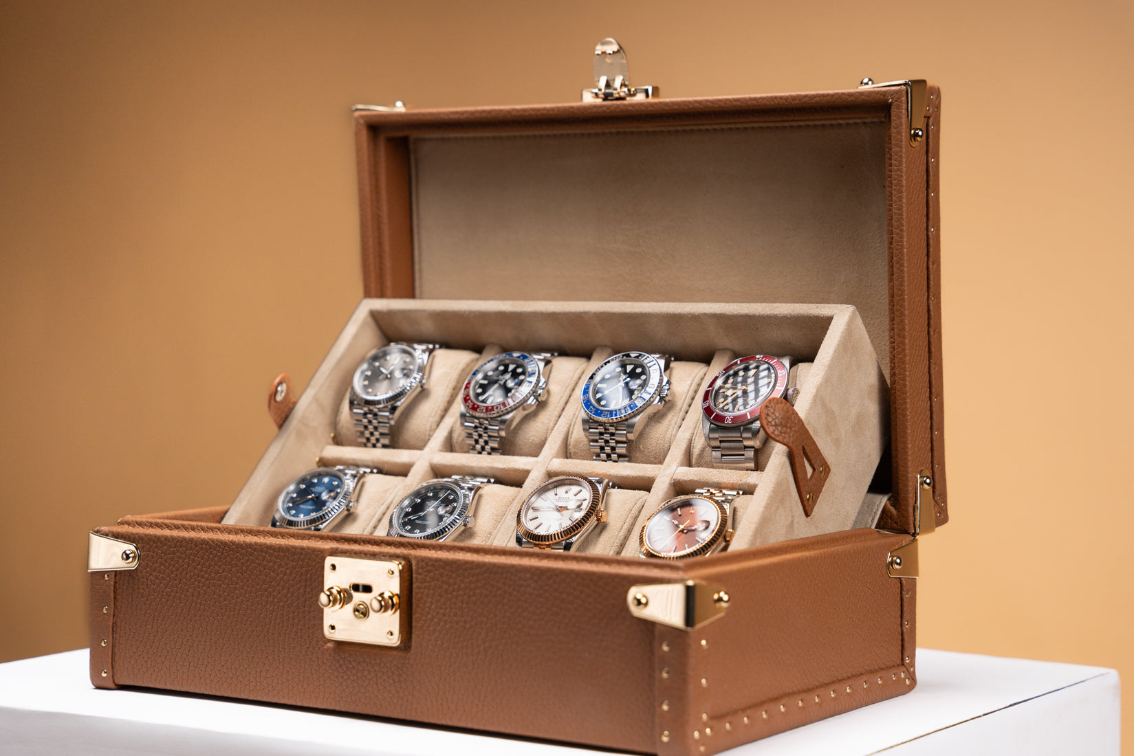 Petra Watch Case - Togo Camel For 8 Watches