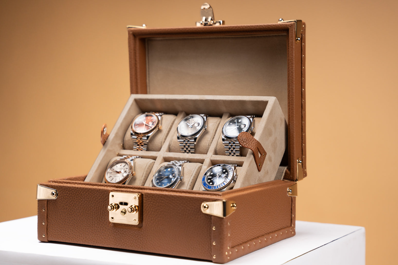 Petra Watch Case - Togo Camel For 6 Watches