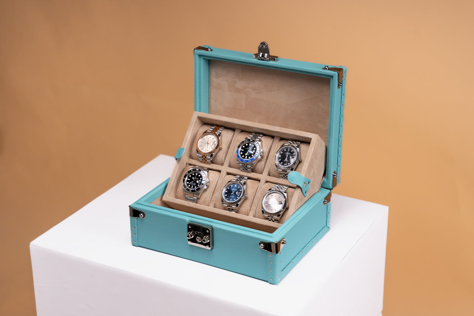 Petra Watch Case - Togo Tiffany Blue For 6 Watches