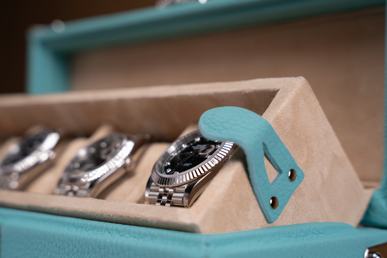 Petra Watch Case - Togo Tiffany Blue For 4 Watches