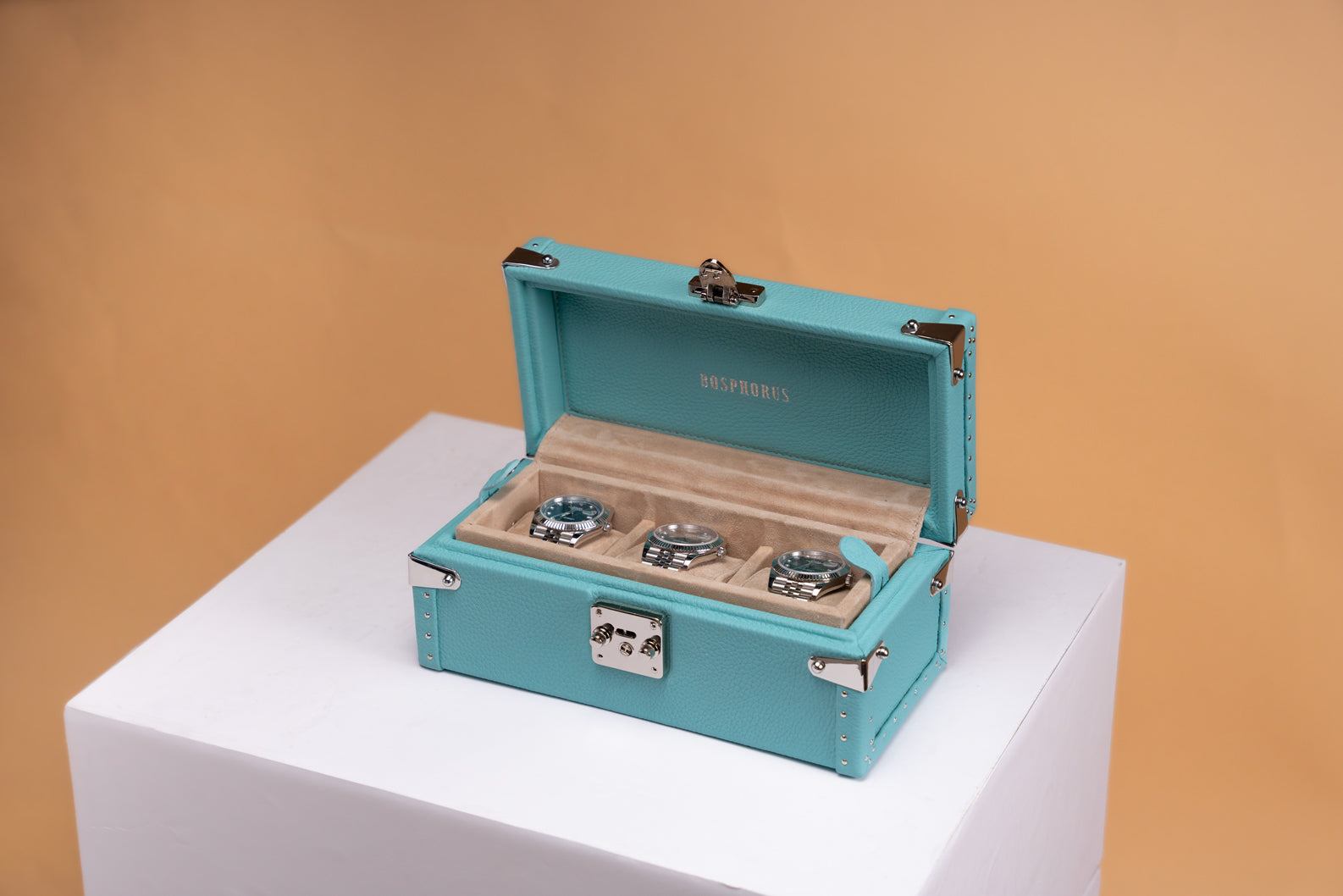 Petra Watch Case - Togo Tiffany Blue For 3 Watches
