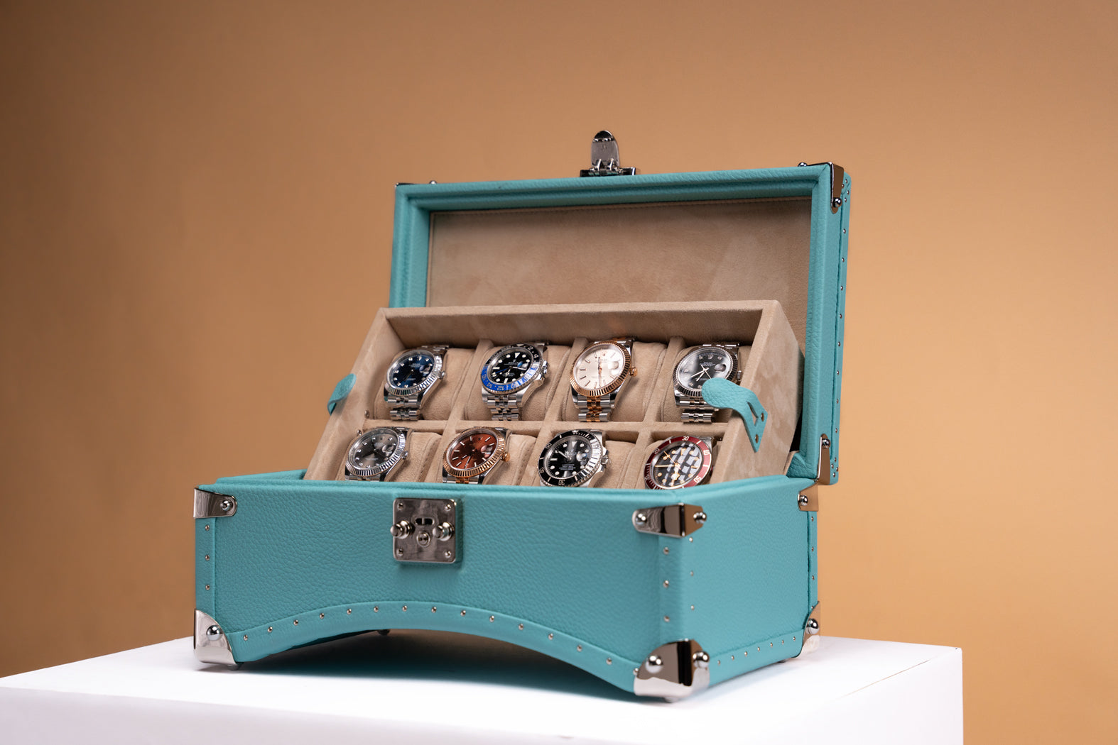 Petra Oval Watch Case - Togo Tiffany Blue For 8 Watches