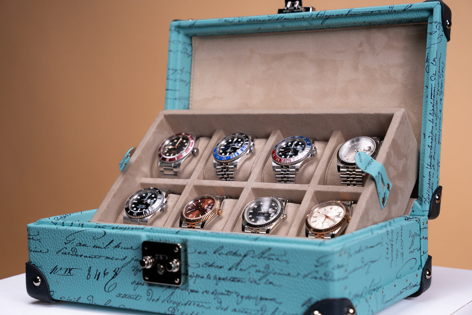 Maya Watch Case - Togo Parchment Tiffany Blue For 8 Watches