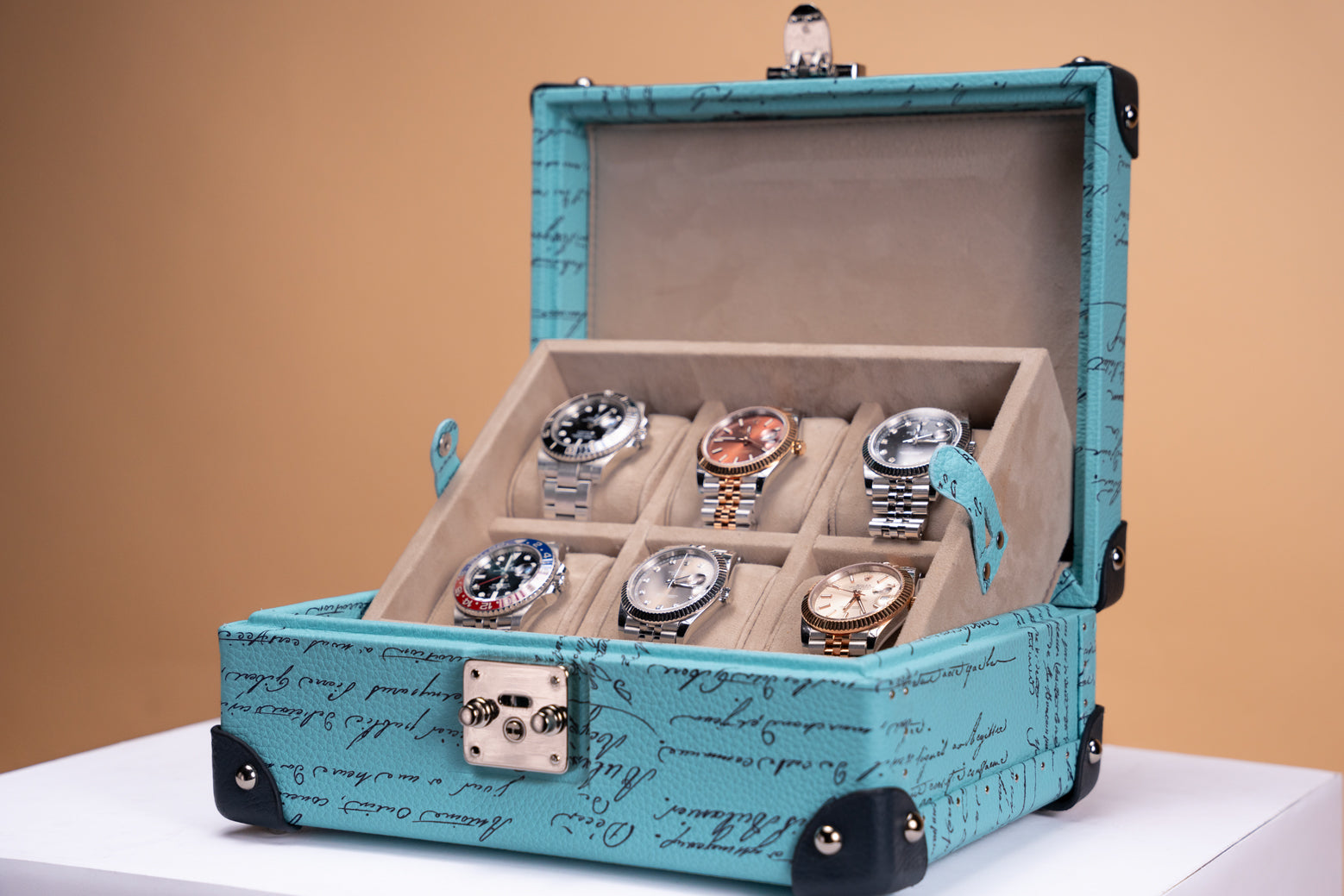 Maya Watch Case - Togo Parchment Tiffany Blue For 6 Watches