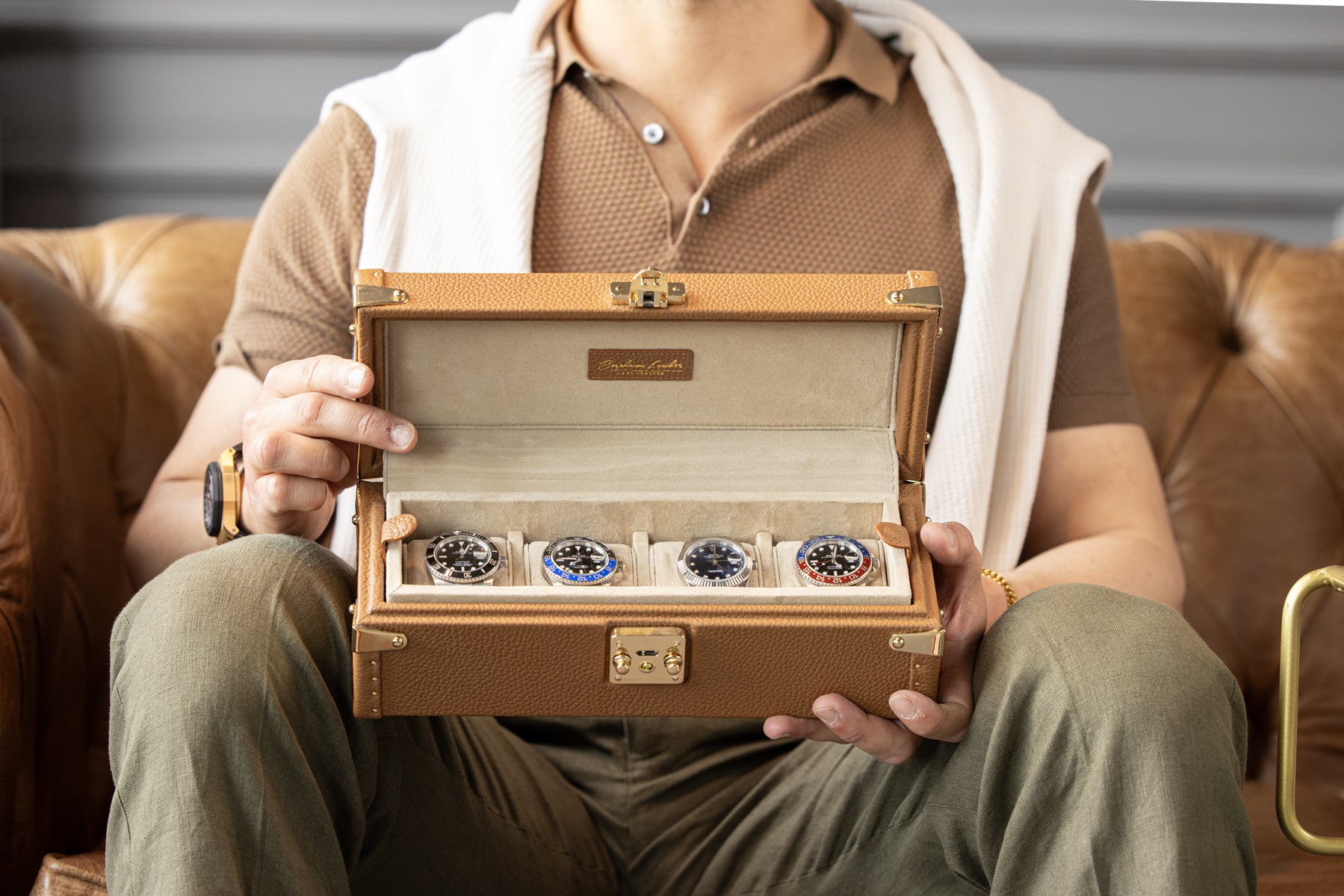 Petra Watch Case - Togo Camel For 4 Watches