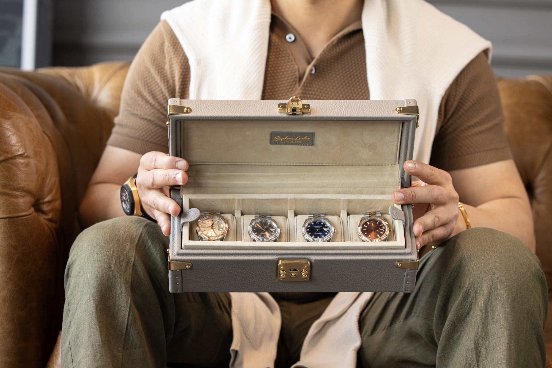 Petra Watch Case - Togo Light Grey For 4 Watches