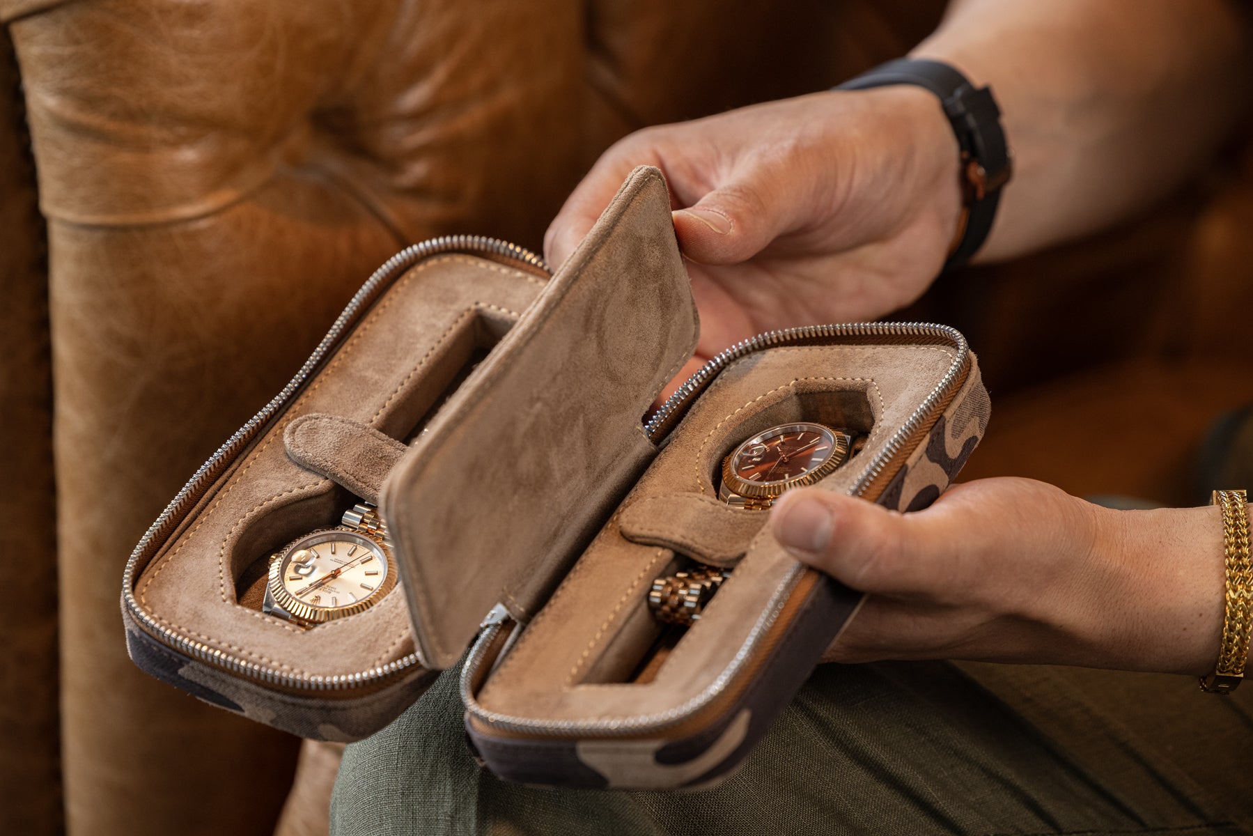 Zipper Watch Case - Camouflage Sand For 2 Watches