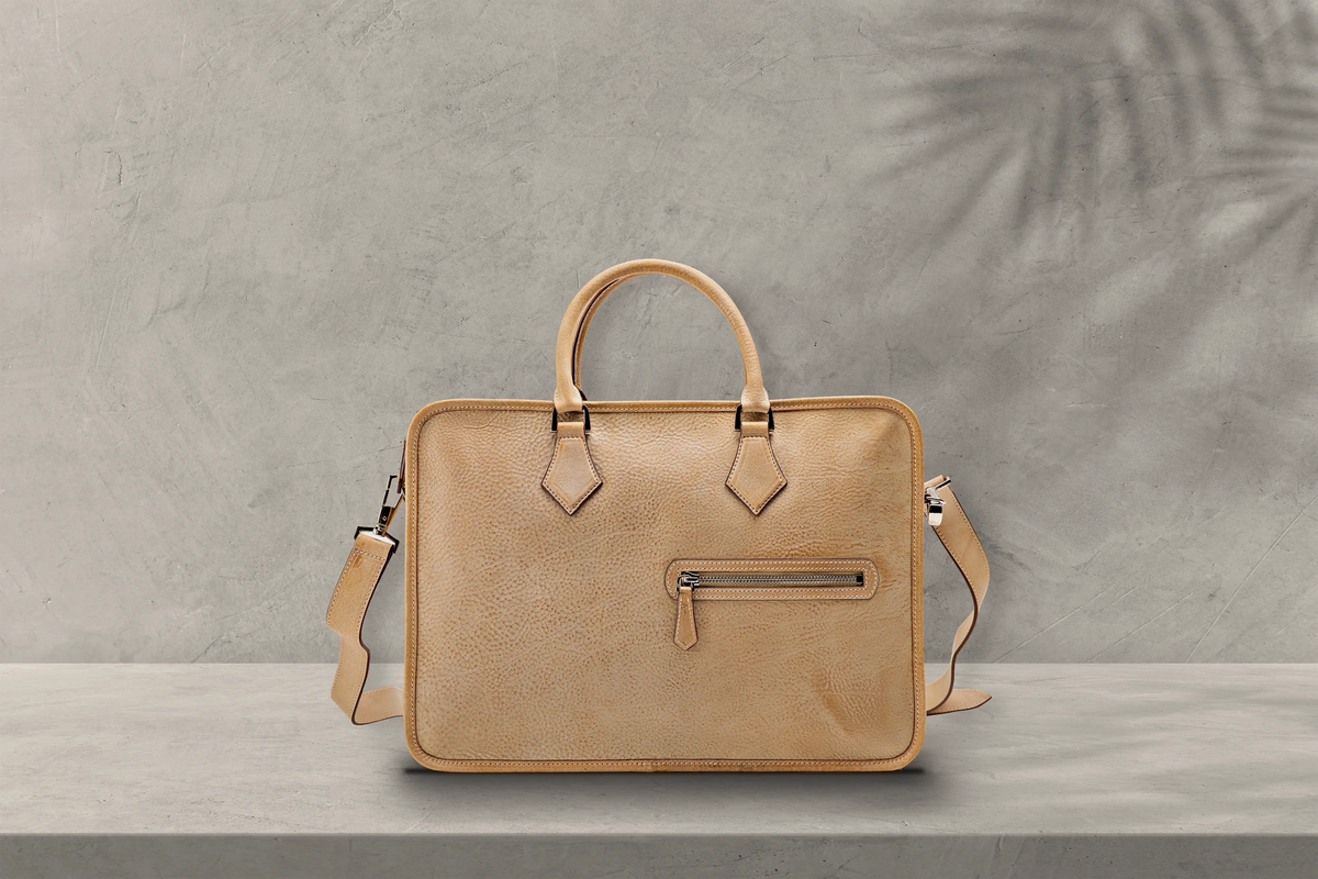 Bosphorus LeatherBriefcase - Nubuck Cream