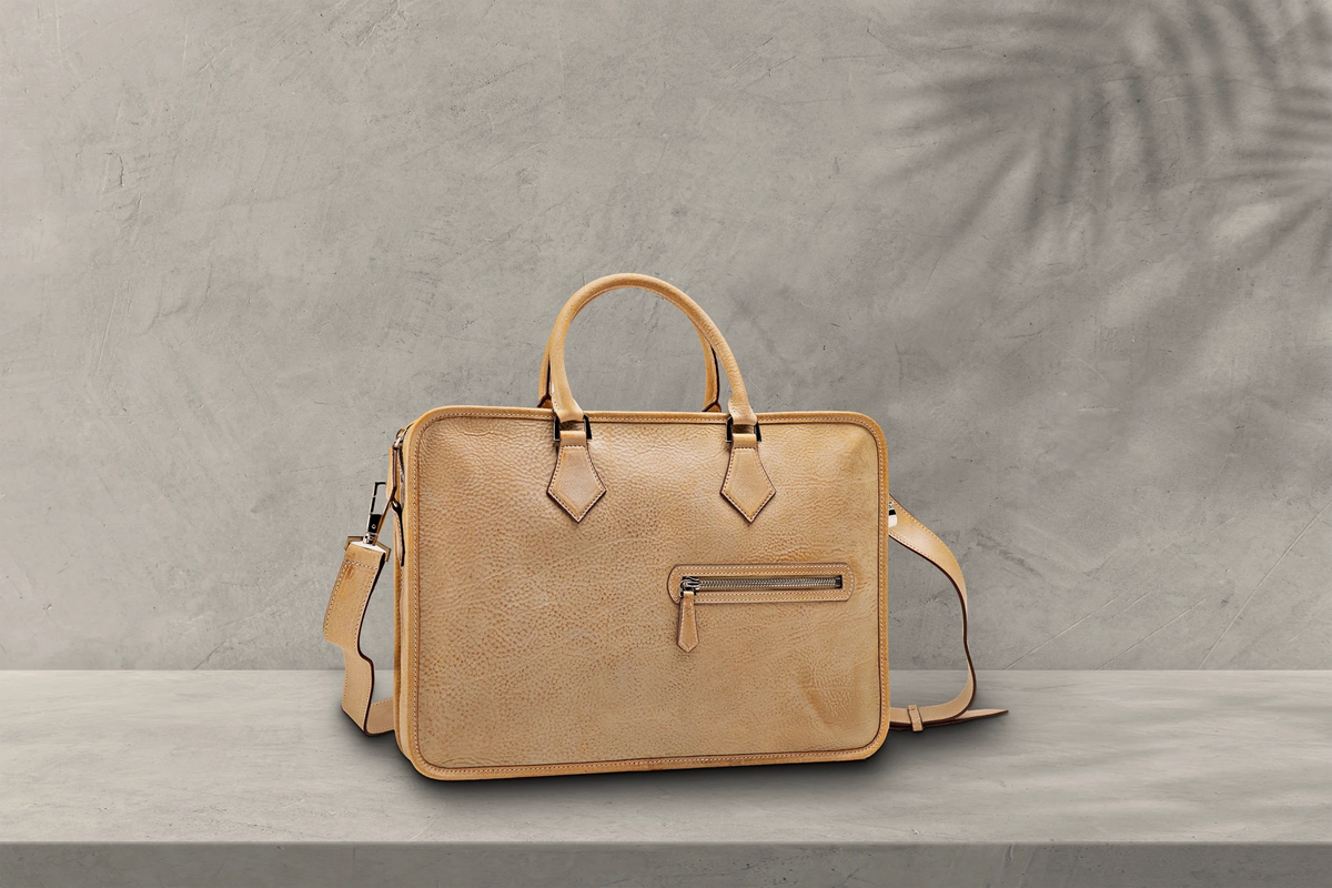 Bosphorus LeatherBriefcase - Nubuck Cream