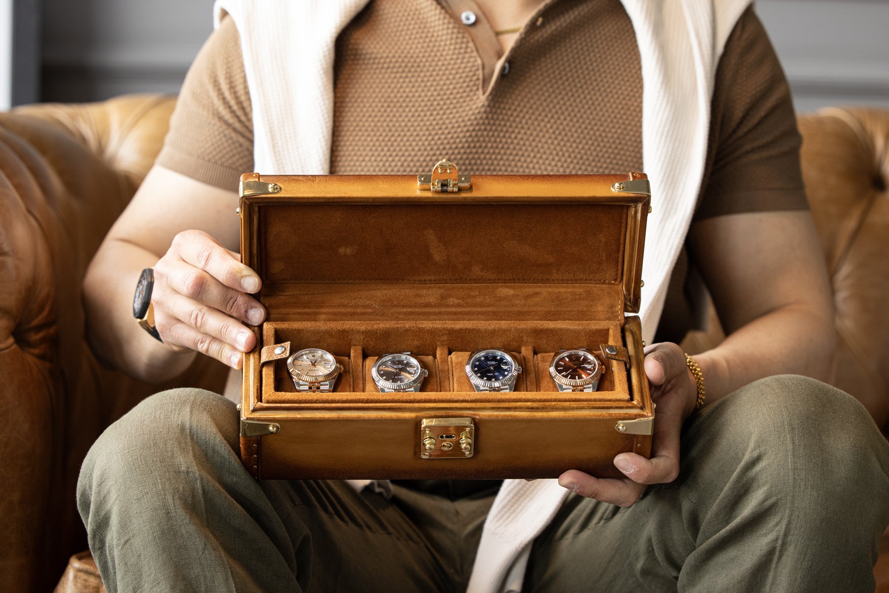 Bosphorus LeatherPetra Watch Case - Patina Honey Brown For 4 Watches