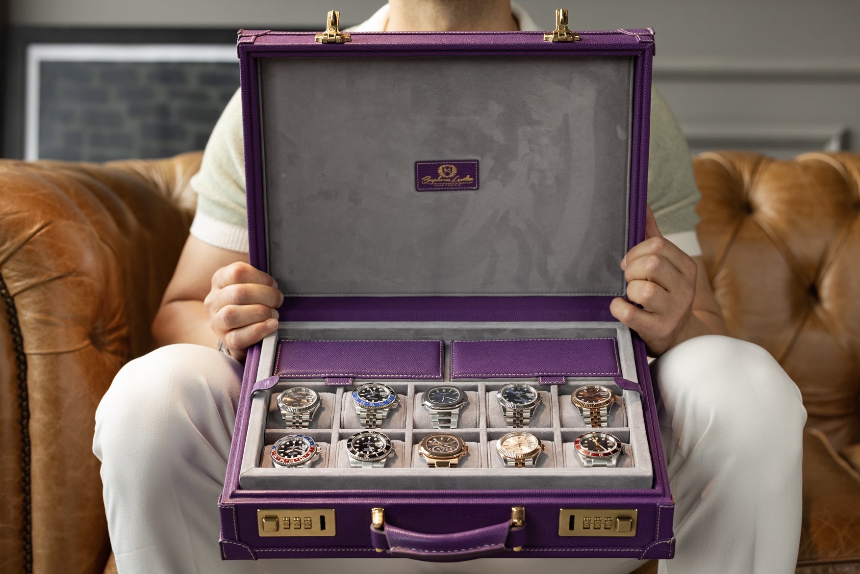 Bosphorus LeatherWatch Collector Case - Saffiano Purple For 10 Watches