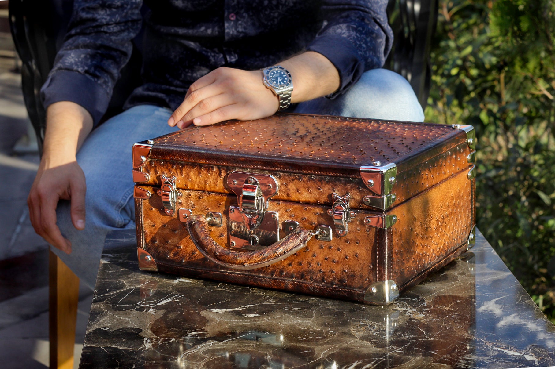 Watch Trunk - Ostrich Patina Brown For 25 Watches